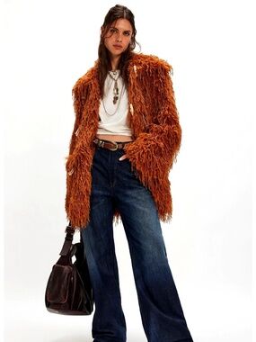 NWT Free People Fluttering Heart Faux Fur Jacket Cloves size XL